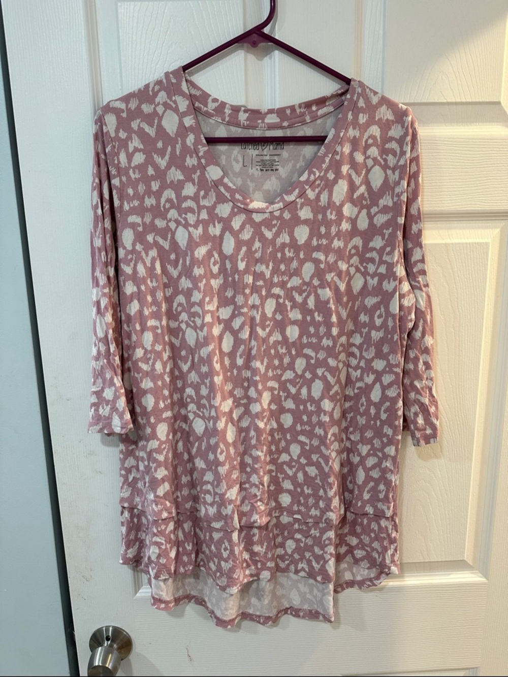 Latched Mama Nursing Top Dusty Pink and White Printed Long Sleeve Tunic
